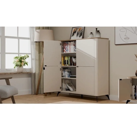 Komoda CORDOBA 4D Kaszmir Beż Dąb Castello Szafka 4 Drzwi 8 Półek Salon-4