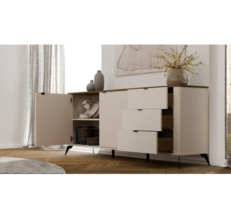 Komoda CORDOBA 2D3S Kaszmir Beż Dąb Castello Szafka 3 Szuflady Cichy Domyk-3