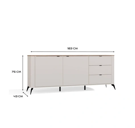 Komoda CORDOBA 2D3S Kaszmir Beż Dąb Castello Szafka 3 Szuflady Cichy Domyk-5