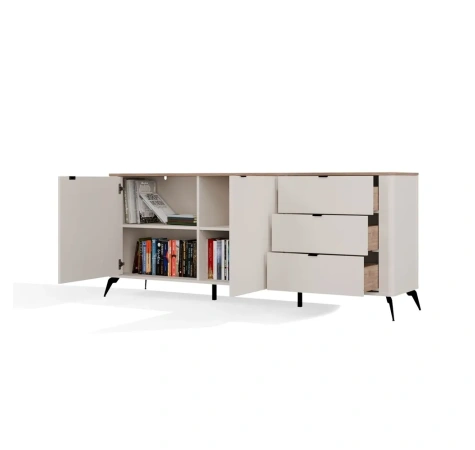 Komoda CORDOBA 2D3S Kaszmir Beż Dąb Castello Szafka 3 Szuflady Cichy Domyk-8