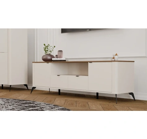 Szafka RTV CORDOBA 2S2S Kaszmir Beż Dąb Castello Szafka Pod TV 2 Szuflady-4