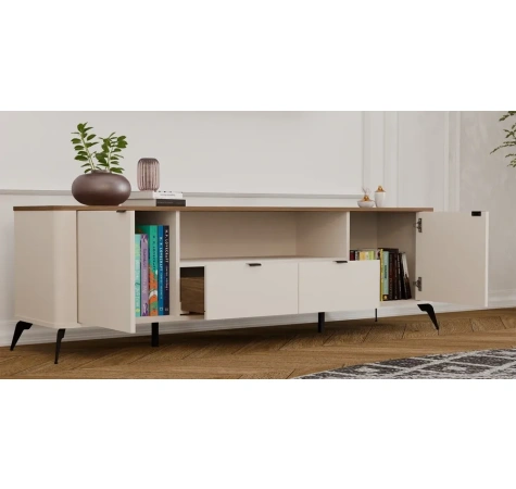 Szafka RTV CORDOBA 2S2S Kaszmir Beż Dąb Castello Szafka Pod TV 2 Szuflady-6