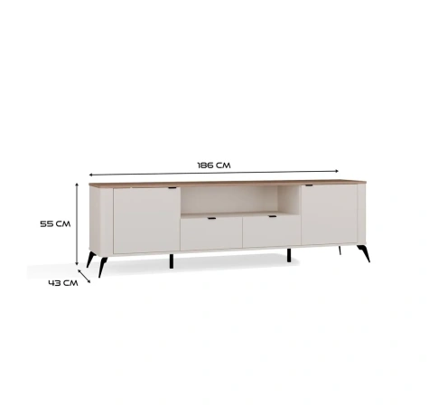 Szafka RTV CORDOBA 2S2S Kaszmir Beż Dąb Castello Szafka Pod TV 2 Szuflady-8