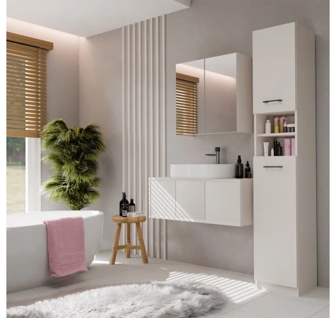 Szafka Łazienkowa Słupek 32 cm MARBELA 1.0 Regał Słupek 2 Drzwi KASZMIR BEŻ-4