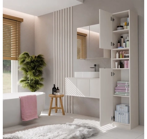 Szafka Łazienkowa Słupek 32 cm MARBELA 1.0 Regał Słupek 2 Drzwi KASZMIR BEŻ-5