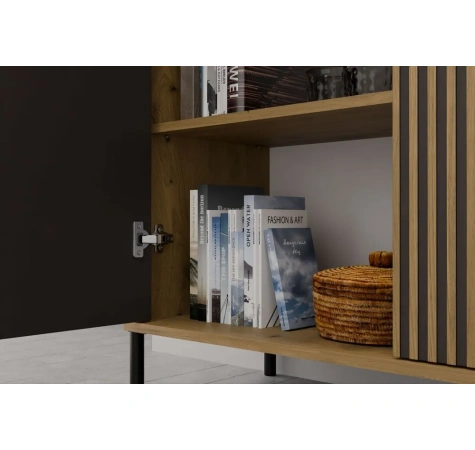 Komoda Front Ryflowany Szafka KAMARO 2D Slim / Gładki DĄB ARTISAN Lamele-3