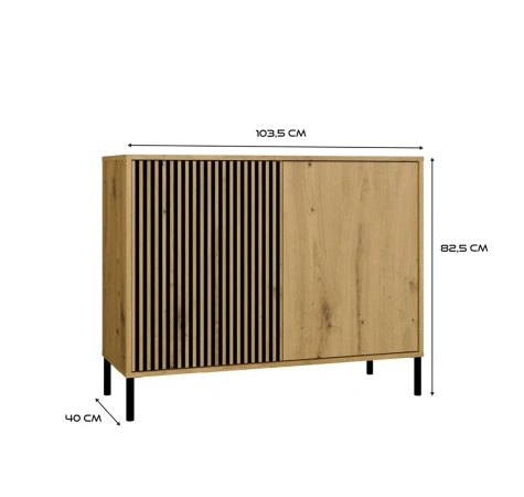 Komoda Front Ryflowany Szafka KAMARO 2D Slim / Gładki DĄB ARTISAN Lamele-6