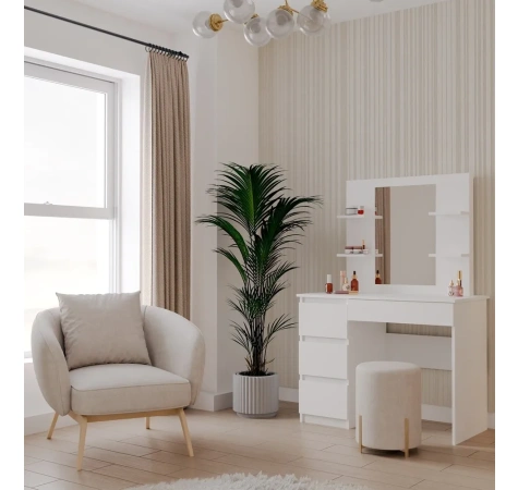 Toaletka MARINA 4P LUSTRO MIJAS LEWE 4 Szuflady 4 Półki BIAŁA Do Sypialni-2