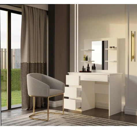 Toaletka MARINA 4P LUSTRO MIJAS LEWE 4 Szuflady 4 Półki BIAŁA Do Sypialni-3