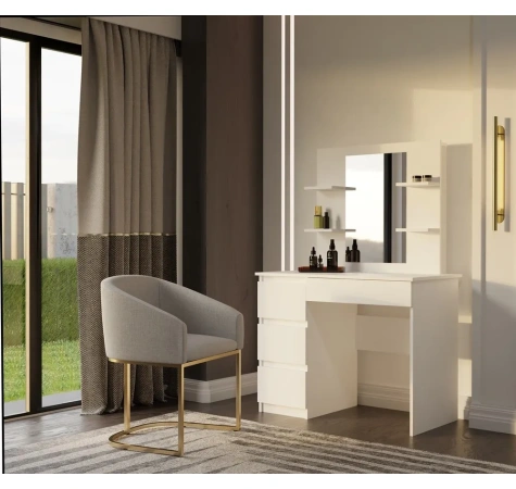 Toaletka MARINA 4P LUSTRO MIJAS LEWE 4 Szuflady 4 Półki BIAŁA Do Sypialni-4