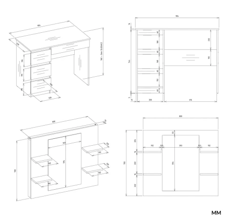 Toaletka MARINA 4P LUSTRO MIJAS LEWE 4 Szuflady 4 Półki BIAŁA Do Sypialni-5