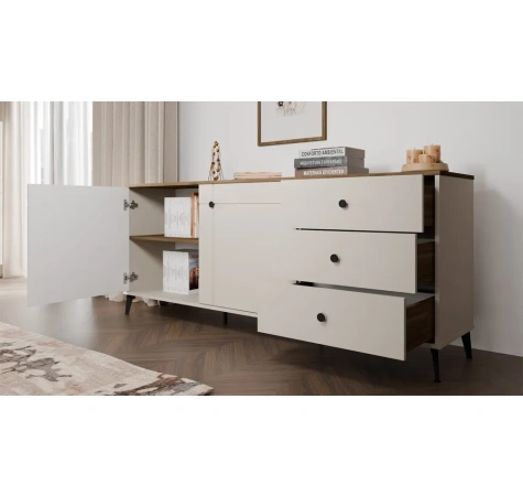 Komoda POINT 2D3S Kaszmir Beż Dąb Castello Szafka 3 Szuflady 2 Drzwi Salon-4