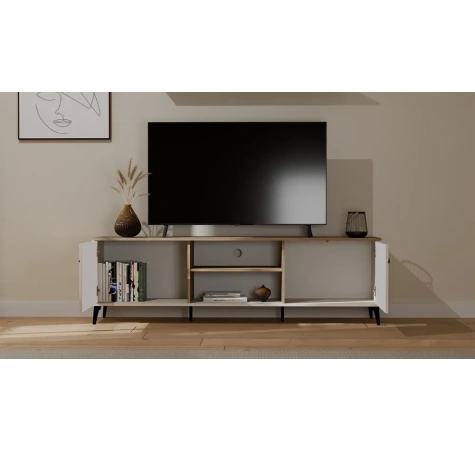 Szafka RTV POINT 2D Kaszmir Beż Dąb Castello Szafka Pod TV 2 Drzwi-5