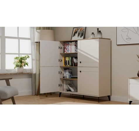 Komoda POINT 4D Kaszmir Beż Dąb Castello Szafka 4 Drzwi 8 Półek Do Salonu-2