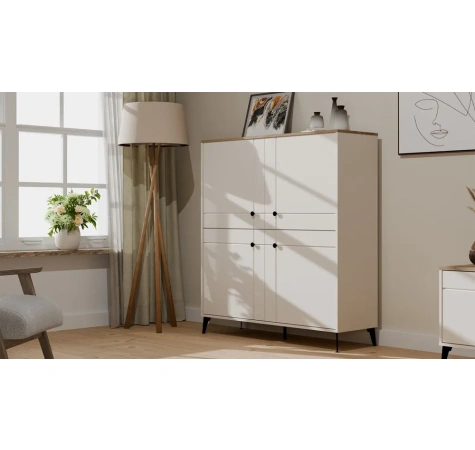 Komoda POINT 4D Kaszmir Beż Dąb Castello Szafka 4 Drzwi 8 Półek Do Salonu-3