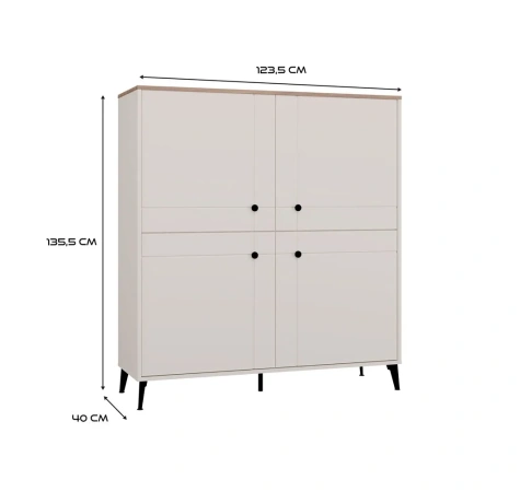 Komoda POINT 4D Kaszmir Beż Dąb Castello Szafka 4 Drzwi 8 Półek Do Salonu-8