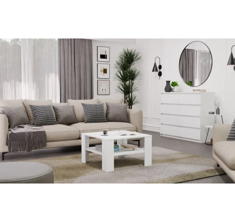 Stolik Kawowy Z Półką Pod Blatem SQUARE BIAŁY Ława Do Salonu Pokoju-2