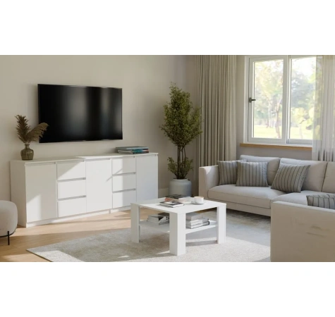 Stolik Kawowy Z Półką Pod Blatem SQUARE BIAŁY Ława Do Salonu Pokoju-6