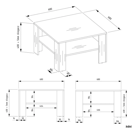 Stolik Kawowy Z Półką Pod Blatem SQUARE BIAŁY Ława Do Salonu Pokoju-7