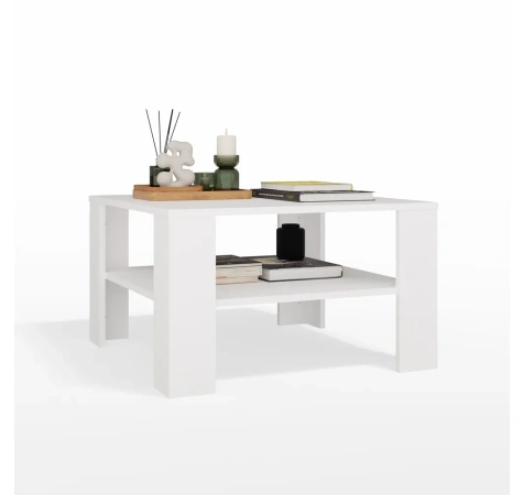 Stolik Kawowy Z Półką Pod Blatem SQUARE BIAŁY Ława Do Salonu Pokoju-8