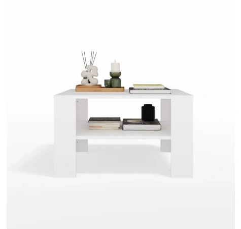 Stolik Kawowy Z Półką Pod Blatem SQUARE BIAŁY Ława Do Salonu Pokoju-10