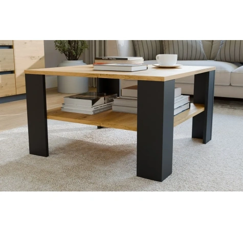 Stolik Kawowy Z Półką Pod Blatem SQUARE DĄB ARTISAN CZARNY Ława Do Salonu Pokoju-2