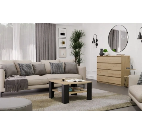 Stolik Kawowy Z Półką Pod Blatem SQUARE DĄB ARTISAN CZARNY Ława Do Salonu Pokoju-3