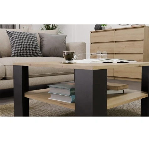 Stolik Kawowy Z Półką Pod Blatem SQUARE DĄB ARTISAN CZARNY Ława Do Salonu Pokoju-4