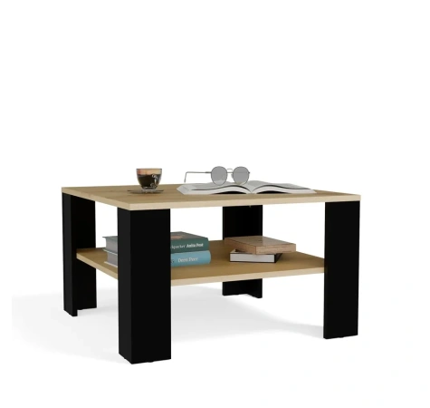 Stolik Kawowy Z Półką Pod Blatem SQUARE DĄB ARTISAN CZARNY Ława Do Salonu Pokoju-7