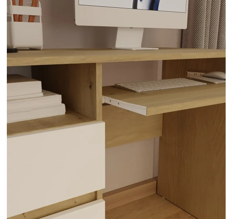 Biurko Komputerowe PORTO LEWE DĄB ARTISAN / BIAŁY Z Szufladą 98,5x75x51 Cm-3