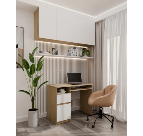 Biurko Komputerowe PORTO LEWE DĄB ARTISAN / BIAŁY Z Szufladą 98,5x75x51 Cm-5