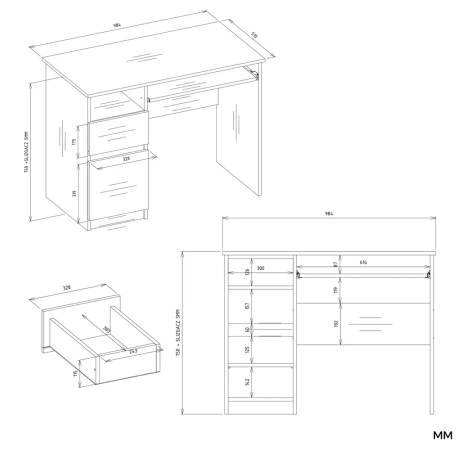 Biurko Komputerowe PORTO LEWE DĄB ARTISAN / BIAŁY Z Szufladą 98,5x75x51 Cm-7