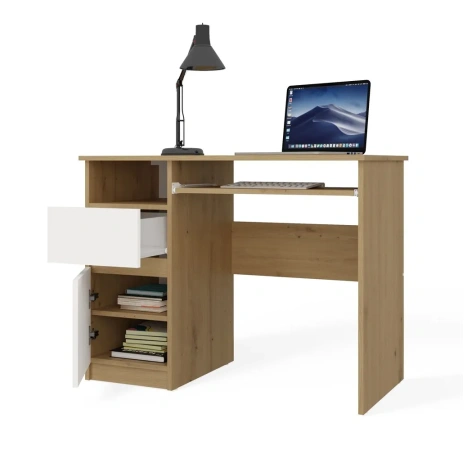 Biurko Komputerowe PORTO LEWE DĄB ARTISAN / BIAŁY Z Szufladą 98,5x75x51 Cm-9