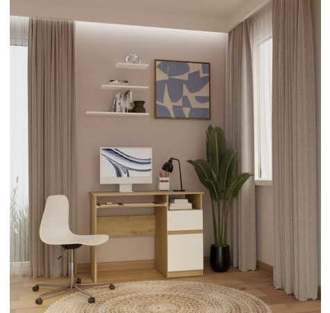 Biurko Komputerowe PORTO PRAWE DĄB ARTISAN / BIAŁY Z Szufladą 98,5x75x51 Cm-2