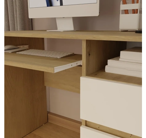 Biurko Komputerowe PORTO PRAWE DĄB ARTISAN / BIAŁY Z Szufladą 98,5x75x51 Cm-3