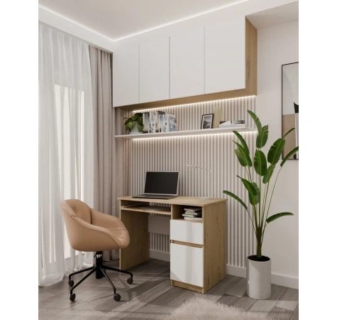 Biurko Komputerowe PORTO PRAWE DĄB ARTISAN / BIAŁY Z Szufladą 98,5x75x51 Cm-5