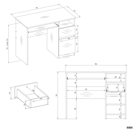 Biurko Komputerowe PORTO PRAWE DĄB ARTISAN / BIAŁY Z Szufladą 98,5x75x51 Cm-7