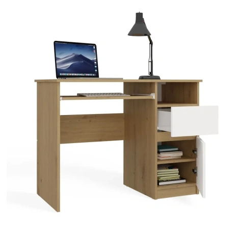 Biurko Komputerowe PORTO PRAWE DĄB ARTISAN / BIAŁY Z Szufladą 98,5x75x51 Cm-9
