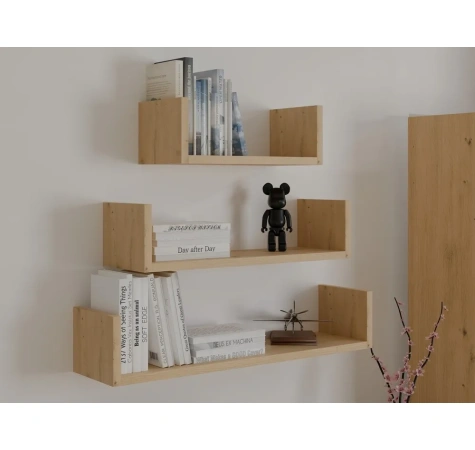 Półka Wisząca MOBI 3P Komplet 3x – Nowoczesne Półki Ścienne DĄB ARTISAN-3