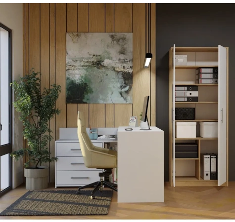 Regał Biurowy OLIV 2D 2 Drzwi Do Biura Do Gabinetu Salonu DĄB ARTISAN BIEL-2