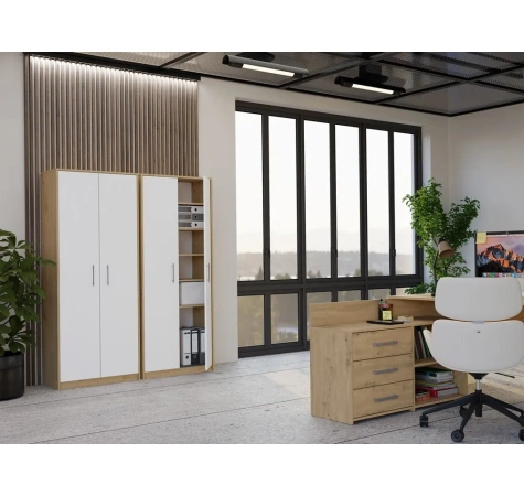 Regał Biurowy OLIV 2D 2 Drzwi Do Biura Do Gabinetu Salonu DĄB ARTISAN BIEL-3
