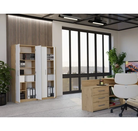 Regał Biurowy OLIV 2D 2 Drzwi Do Biura Do Gabinetu Salonu DĄB ARTISAN BIEL-6