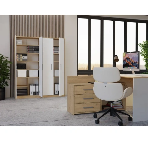 Regał Biurowy OLIV 2D 2 Drzwi Do Biura Do Gabinetu Salonu DĄB ARTISAN BIEL-7