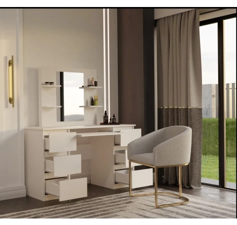 Toaletka Kosmetyczna Z Lustrem Do Makijażu Zestaw MARINA 4P + KUBA Biurko KASZMIR-2