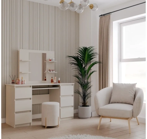 Toaletka Kosmetyczna Z Lustrem Do Makijażu Zestaw MARINA 4P + KUBA Biurko KASZMIR-3