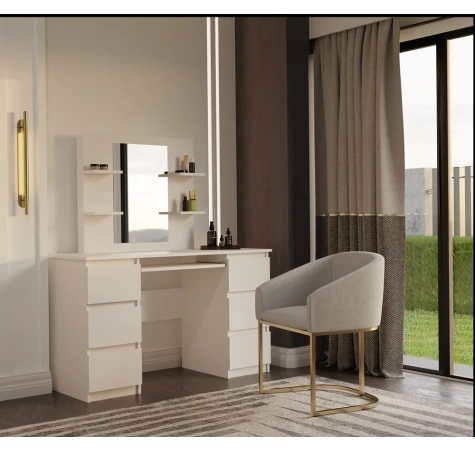 Toaletka Kosmetyczna Z Lustrem Do Makijażu Zestaw MARINA 4P + KUBA Biurko KASZMIR-5