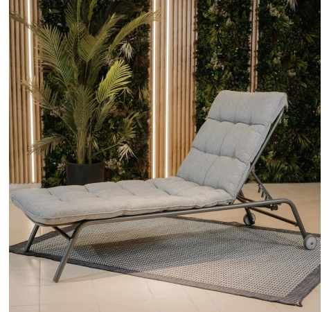 Leżak VIBE Ogrodowy z Poduszką Stalowy Regulacja Czarny Szary-3