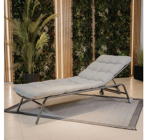 Leżak VIBE Ogrodowy z Poduszką Stalowy Regulacja Czarny Szary-5