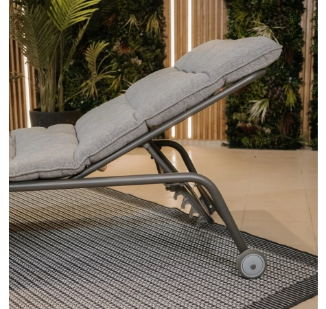 Leżak VIBE Ogrodowy z Poduszką Stalowy Regulacja Czarny Szary-7