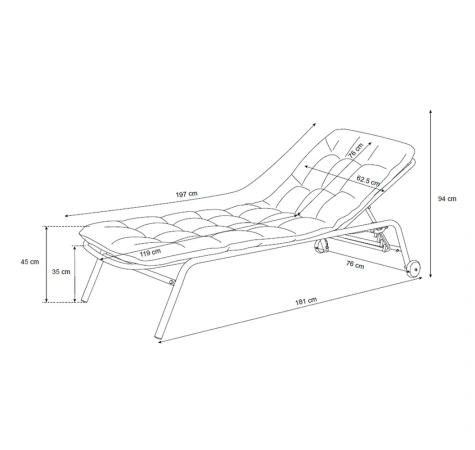 Leżak VIBE Ogrodowy z Poduszką Stalowy Regulacja Czarny Szary-8